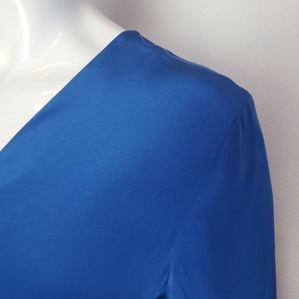 Vintage Diane Von Furstenberg Blue Silk Button-Up Blouse - Picture 5 of 8